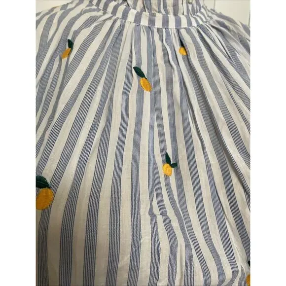 Trovata Birds of Paradis Carla Blouse Top Blue Stripe Short Sleeve Meyer Lemon S - Picture 7 of 10